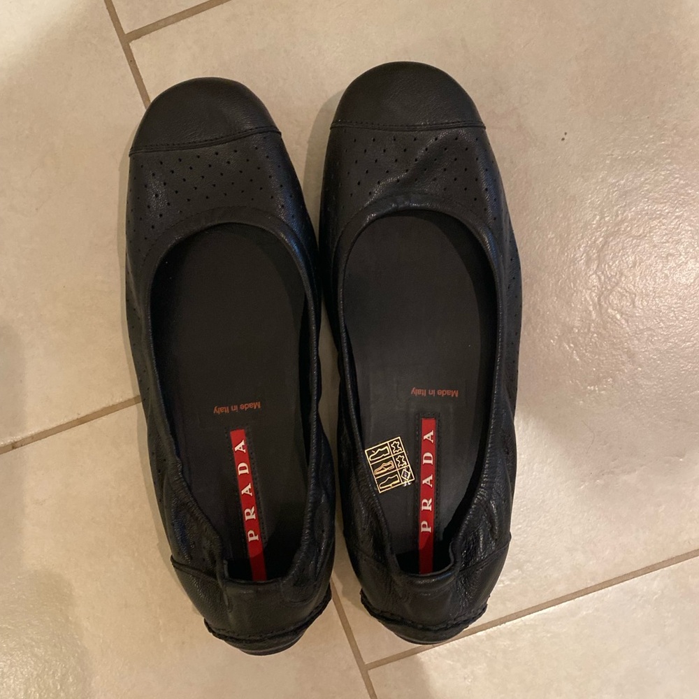 Prada Black Perforated Leather Flats